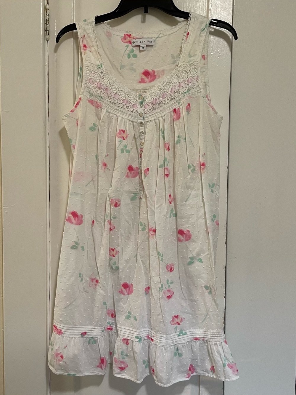 Eileen West women’s short floral nightgown pink and white medium